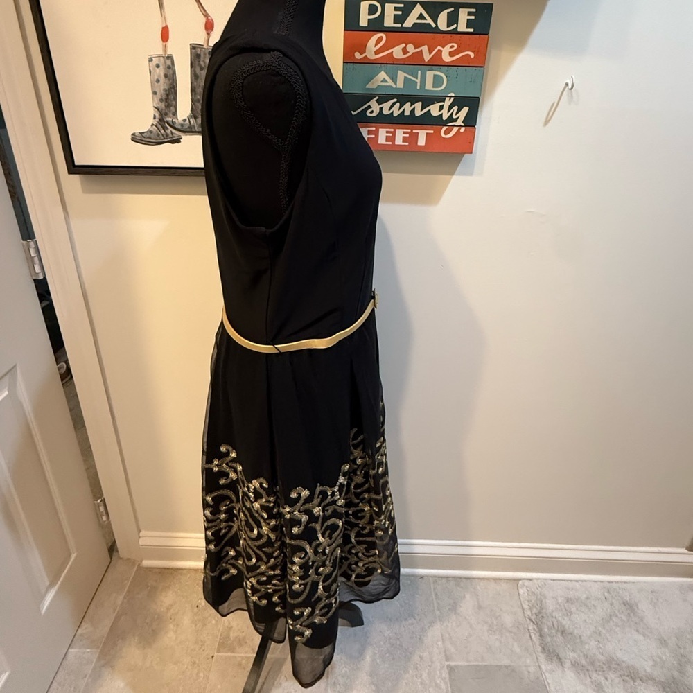 R&K Black and Gold Sleeveless Fit and Flare Midi Dress - Picture 6 of 6
